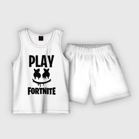 Детская пижама с шортами хлопок с принтом FORTNITE x MARSHMELLO в Новосибирске,  |  | 2019 | armor | armour | cybersport | esport | fortnite | game | llama | logo | броня | игра | киберспорт | лама | фиолетовый | фирменные цвета | фортнайт