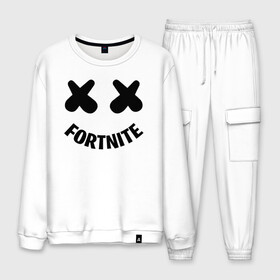 Мужской костюм хлопок с принтом FORTNITE x MARSHMELLO в Новосибирске, 100% хлопок | на свитшоте круглая горловина, мягкая резинка по низу. Брюки заужены к низу, на них два вида карманов: два “обычных” по бокам и два объемных, с клапанами, расположенные ниже линии бедра. Брюки с мягкой трикотажной резинкой на поясе и по низу штанин. В поясе для дополнительного комфорта — широкие завязки | 2019 | armor | armour | cybersport | esport | fortnite | game | llama | logo | броня | игра | киберспорт | лама | фиолетовый | фирменные цвета | фортнайт