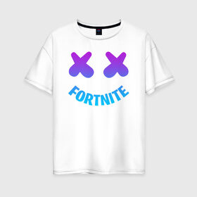 Женская футболка хлопок Oversize с принтом FORTNITE MARSHMELLO в Новосибирске, 100% хлопок | свободный крой, круглый ворот, спущенный рукав, длина до линии бедер
 | fnchap2 | fortnite | fortnite 2 | fortnite x | marshmello | ninja | ninja hyper streamer | ninja streamer | streamer | tyler blevins | маршмелло | ниндзя | фортнайт | фортнайт 2 | фортнайт глава 2