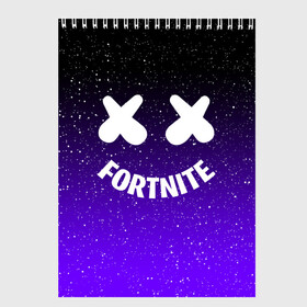 Скетчбук с принтом FORTNITE x MARSHMELLO в Новосибирске, 100% бумага
 | 48 листов, плотность листов — 100 г/м2, плотность картонной обложки — 250 г/м2. Листы скреплены сверху удобной пружинной спиралью | Тематика изображения на принте: 2019 | armor | armour | cybersport | esport | fortnite | game | llama | logo | броня | игра | киберспорт | лама | фиолетовый | фирменные цвета | фортнайт