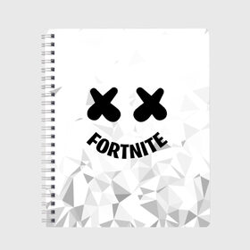 Тетрадь с принтом FORTNITE x MARSHMELLO в Новосибирске, 100% бумага | 48 листов, плотность листов — 60 г/м2, плотность картонной обложки — 250 г/м2. Листы скреплены сбоку удобной пружинной спиралью. Уголки страниц и обложки скругленные. Цвет линий — светло-серый
 | 2019 | armor | armour | cybersport | esport | fortnite | game | llama | logo | броня | игра | киберспорт | лама | фиолетовый | фирменные цвета | фортнайт