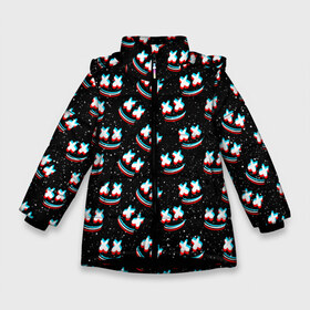 Зимняя куртка для девочек 3D с принтом MARSHMELLO GLITCH SPACE в Новосибирске, ткань верха — 100% полиэстер; подклад — 100% полиэстер, утеплитель — 100% полиэстер. | длина ниже бедра, удлиненная спинка, воротник стойка и отстегивающийся капюшон. Есть боковые карманы с листочкой на кнопках, утяжки по низу изделия и внутренний карман на молнии. 

Предусмотрены светоотражающий принт на спинке, радужный светоотражающий элемент на пуллере молнии и на резинке для утяжки. | dj | galaxy | marshmello | space | stars | usa | америка | клубная музыка | маршмелло | музыка | музыкант