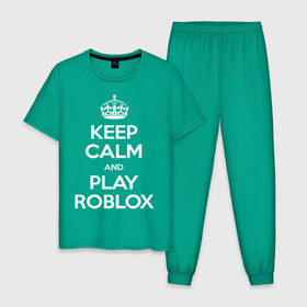 Мужская пижама хлопок с принтом Keep Calm and Play Roblox в Новосибирске, 100% хлопок | брюки и футболка прямого кроя, без карманов, на брюках мягкая резинка на поясе и по низу штанин
 | game | keep calm | logo | play roblox | roblox | детский | замолчи | заткнись | играй | кип калм | лого | логотип | надпись | ребенку | ребенок | роблокс