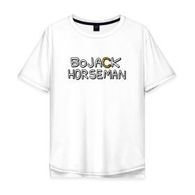 Мужская футболка хлопок Oversize с принтом Конь БоДжек в Новосибирске, 100% хлопок | свободный крой, круглый ворот, “спинка” длиннее передней части | bo jack | bojack | horse | horseman | man | бо джек | боджек | конь