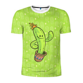 Мужская футболка 3D спортивная с принтом Веселый кактус в Новосибирске, 100% полиэстер с улучшенными характеристиками | приталенный силуэт, круглая горловина, широкие плечи, сужается к линии бедра | веселый кактус | зеленый | иголки | кактусы | колючий | летний | лето | настроение | прикольный | радостный | счастье | цветок | цветы | эмоции