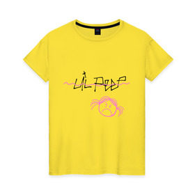 Женская футболка хлопок с принтом Lil Peep в Новосибирске, 100% хлопок | прямой крой, круглый вырез горловины, длина до линии бедер, слегка спущенное плечо | gustav | lo fi | runaway | густав | лил | пип | пост эмо | реп | хип хоп | эмо рэп