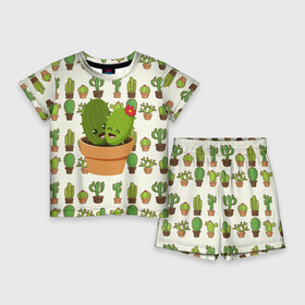 Детский костюм с шортами 3D с принтом Прикольные кактусы в Новосибирске,  |  | Тематика изображения на принте: веселый кактус | зеленый | иголки | кактусы | колючий | летний | лето | настроение | прикольный | радостный | счастье | цветок | цветы | эмоции