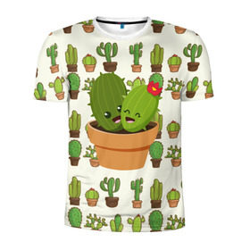 Мужская футболка 3D спортивная с принтом Прикольные кактусы в Новосибирске, 100% полиэстер с улучшенными характеристиками | приталенный силуэт, круглая горловина, широкие плечи, сужается к линии бедра | веселый кактус | зеленый | иголки | кактусы | колючий | летний | лето | настроение | прикольный | радостный | счастье | цветок | цветы | эмоции