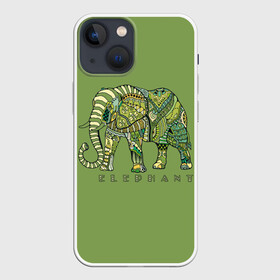 Чехол для iPhone 13 mini с принтом Elephant в Новосибирске,  |  | african | animal | backgr | big | drawing | elephant | ethnic | flowers | graphics | heavy | ornament | pattern | trunk | tusks | wild | африканский | бивни | большой | графика | дикий | животное | зелёный | орнамент | рисунок | слон | тяжёлый | узор | фо