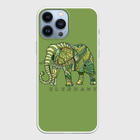 Чехол для iPhone 13 Pro Max с принтом Elephant в Новосибирске,  |  | african | animal | backgr | big | drawing | elephant | ethnic | flowers | graphics | heavy | ornament | pattern | trunk | tusks | wild | африканский | бивни | большой | графика | дикий | животное | зелёный | орнамент | рисунок | слон | тяжёлый | узор | фо