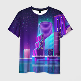 Мужская футболка 3D с принтом Neon Nights в Новосибирске, 100% полиэфир | прямой крой, круглый вырез горловины, длина до линии бедер | city | neon синтвейв | retrowave | synthwave | горо | неон | ночь | ретровейв
