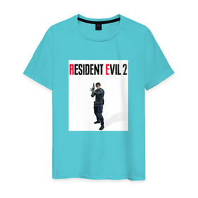 Мужская футболка хлопок с принтом Resident Evil 2 : Remake (Leon Kennedy) в Новосибирске, 100% хлопок | прямой крой, круглый вырез горловины, длина до линии бедер, слегка спущенное плечо. | 