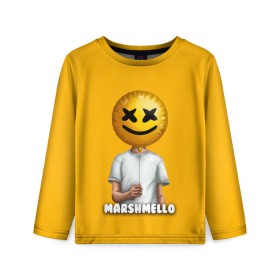 Детский лонгслив 3D с принтом Marshmello в Новосибирске, 100% полиэстер | длинные рукава, круглый вырез горловины, полуприлегающий силуэт
 | 