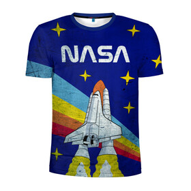 Мужская футболка 3D спортивная с принтом NASA в Новосибирске, 100% полиэстер с улучшенными характеристиками | приталенный силуэт, круглая горловина, широкие плечи, сужается к линии бедра | shuttle | space | звёзды | космос | маск | наса | ракета | шатл