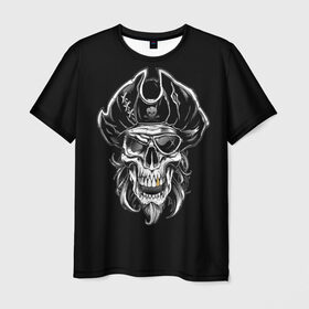 Мужская футболка 3D с принтом Пиратский череп в Новосибирске, 100% полиэфир | прямой крой, круглый вырез горловины, длина до линии бедер | dead | demon | devil | executioner | metal | pirat | punisher | rap | rock | satan | sea | skull | swag | каратель | метал | море | океан | палач | пират | рок | скелет | череп