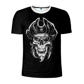 Мужская футболка 3D спортивная с принтом Пиратский череп в Новосибирске, 100% полиэстер с улучшенными характеристиками | приталенный силуэт, круглая горловина, широкие плечи, сужается к линии бедра | dead | demon | devil | executioner | metal | pirat | punisher | rap | rock | satan | sea | skull | swag | каратель | метал | море | океан | палач | пират | рок | скелет | череп