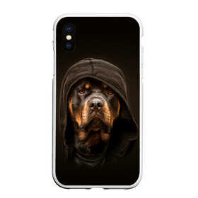 Чехол для iPhone XS Max матовый с принтом Ротвейлер в капюшоне в Новосибирске, Силикон | Область печати: задняя сторона чехла, без боковых панелей | rottweiler | капюшон | молоссы | пастух | пёс | собака | щенок