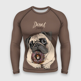 Мужской рашгард 3D с принтом Donut party в Новосибирске,  |  | animal | baking | breed | chocolate | dog | donut | dr | eating | homemade | looking | party | pug | sweetness | вечеринка | выпечка | графика | домашнее | животное | картинка | кушает | мопс | надпись | пончик | порода | рисунок | сладость