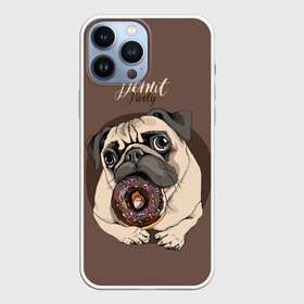 Чехол для iPhone 13 Pro Max с принтом Donut party в Новосибирске,  |  | animal | baking | breed | chocolate | dog | donut | dr | eating | homemade | looking | party | pug | sweetness | вечеринка | выпечка | графика | домашнее | животное | картинка | кушает | мопс | надпись | пончик | порода | рисунок | сладость