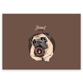 Поздравительная открытка с принтом Donut party в Новосибирске, 100% бумага | плотность бумаги 280 г/м2, матовая, на обратной стороне линовка и место для марки
 | animal | baking | breed | chocolate | dog | donut | dr | eating | homemade | looking | party | pug | sweetness | вечеринка | выпечка | графика | домашнее | животное | картинка | кушает | мопс | надпись | пончик | порода | рисунок | сладость