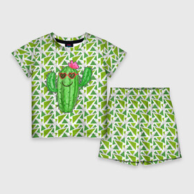 Детский костюм с шортами 3D с принтом Позитивный кактус в Новосибирске,  |  | Тематика изображения на принте: веселый кактус | зеленый | иголки | кактусы | колючий | летний | лето | настроение | прикольный | радостный | счастье | цветок | цветы | эмоции