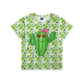 Детская футболка 3D с принтом Позитивный кактус в Новосибирске, 100% гипоаллергенный полиэфир | прямой крой, круглый вырез горловины, длина до линии бедер, чуть спущенное плечо, ткань немного тянется | веселый кактус | зеленый | иголки | кактусы | колючий | летний | лето | настроение | прикольный | радостный | счастье | цветок | цветы | эмоции