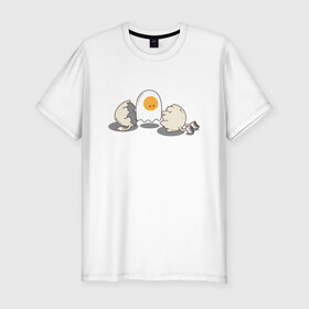 Мужская футболка премиум с принтом Soul в Новосибирске, 92% хлопок, 8% лайкра | приталенный силуэт, круглый вырез ворота, длина до линии бедра, короткий рукав | белок | душа | желток | омлет | приведение | призрак | разбитый | юмор | яичко | яйцо