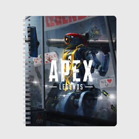 Тетрадь с принтом APEX Legends в Новосибирске, 100% бумага | 48 листов, плотность листов — 60 г/м2, плотность картонной обложки — 250 г/м2. Листы скреплены сбоку удобной пружинной спиралью. Уголки страниц и обложки скругленные. Цвет линий — светло-серый
 | 2 | 2019 | 3 | apex | game | legends | titanfall | игра | титанфолл