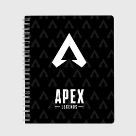 Тетрадь с принтом APEX LEGENDS в Новосибирске, 100% бумага | 48 листов, плотность листов — 60 г/м2, плотность картонной обложки — 250 г/м2. Листы скреплены сбоку удобной пружинной спиралью. Уголки страниц и обложки скругленные. Цвет линий — светло-серый
 | apex | apex legends | battle | battle royal | titanfall | апекс | апекс легендс | батл рояль | битва | война | королевская битва