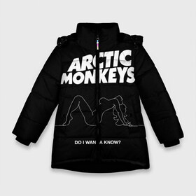 Зимняя куртка для девочек 3D с принтом Arctic Monkeys в Новосибирске, ткань верха — 100% полиэстер; подклад — 100% полиэстер, утеплитель — 100% полиэстер. | длина ниже бедра, удлиненная спинка, воротник стойка и отстегивающийся капюшон. Есть боковые карманы с листочкой на кнопках, утяжки по низу изделия и внутренний карман на молнии. 

Предусмотрены светоотражающий принт на спинке, радужный светоотражающий элемент на пуллере молнии и на резинке для утяжки. | arctic monkeys | алекс тёрнер | арктик манкиз | группы | джейми кук | инди | музыка | мэтт хелдерс | ник омэлли | постпанк | рок