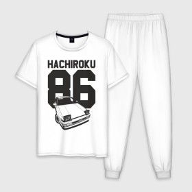 Мужская пижама хлопок с принтом Toyota AE86 Hachiroku в Новосибирске, 100% хлопок | брюки и футболка прямого кроя, без карманов, на брюках мягкая резинка на поясе и по низу штанин
 | ae86 hachiroku | hachiroku | toyota | toyota ae86 | toyota ae86 hachiroku | хачироку