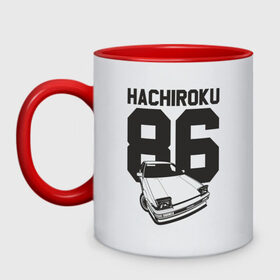 Кружка двухцветная с принтом Toyota AE86 Hachiroku в Новосибирске, керамика | объем — 330 мл, диаметр — 80 мм. Цветная ручка и кайма сверху, в некоторых цветах — вся внутренняя часть | Тематика изображения на принте: ae86 hachiroku | hachiroku | toyota | toyota ae86 | toyota ae86 hachiroku | хачироку