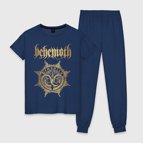 Женская пижама хлопок с принтом Behemoth в Новосибирске, 100% хлопок | брюки и футболка прямого кроя, без карманов, на брюках мягкая резинка на поясе и по низу штанин | behemoth | black metal | death metal | inferno | nergal | orion | seth | блэк метал | группы | дэт метал | метал | музыка | рок