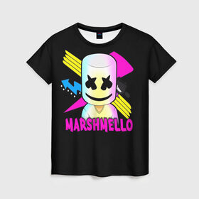 Женская футболка 3D с принтом Marshmello в Новосибирске, 100% полиэфир ( синтетическое хлопкоподобное полотно) | прямой крой, круглый вырез горловины, длина до линии бедер | alone | beautiful now | disc | dj | jockey | marshmallow | американский | диджей | дискотека | маршмэллоу | продюсер