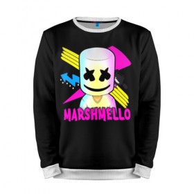 Мужской свитшот 3D с принтом Marshmello в Новосибирске, 100% полиэстер с мягким внутренним слоем | круглый вырез горловины, мягкая резинка на манжетах и поясе, свободная посадка по фигуре | alone | beautiful now | disc | dj | jockey | marshmallow | американский | диджей | дискотека | маршмэллоу | продюсер