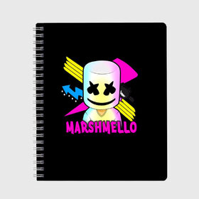 Тетрадь с принтом Marshmello в Новосибирске, 100% бумага | 48 листов, плотность листов — 60 г/м2, плотность картонной обложки — 250 г/м2. Листы скреплены сбоку удобной пружинной спиралью. Уголки страниц и обложки скругленные. Цвет линий — светло-серый
 | alone | beautiful now | disc | dj | jockey | marshmallow | американский | диджей | дискотека | маршмэллоу | продюсер