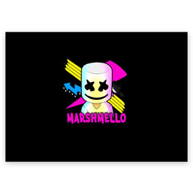 Поздравительная открытка с принтом Marshmello в Новосибирске, 100% бумага | плотность бумаги 280 г/м2, матовая, на обратной стороне линовка и место для марки
 | Тематика изображения на принте: alone | beautiful now | disc | dj | jockey | marshmallow | американский | диджей | дискотека | маршмэллоу | продюсер