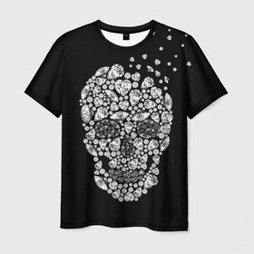 Мужская футболка 3D с принтом Diamond skull в Новосибирске, 100% полиэфир | прямой крой, круглый вырез горловины, длина до линии бедер | background | black | death | diamond skull | drawing | graphics | hal | hearts | precious stones | symbol | wealth | богатство | бриллиантовый | графика | день мертвых | драгоценные | камни | мексика | праздник | рисунок | сердца | символ | фон |