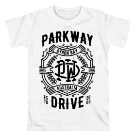 Мужская футболка хлопок с принтом Parkway Drive в Новосибирске, 100% хлопок | прямой крой, круглый вырез горловины, длина до линии бедер, слегка спущенное плечо. | Тематика изображения на принте: atlas | ire | parkway drive | pd | группы | метал | музыка | рок | хеви метал