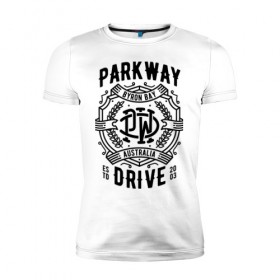 Мужская футболка премиум с принтом Parkway Drive в Новосибирске, 92% хлопок, 8% лайкра | приталенный силуэт, круглый вырез ворота, длина до линии бедра, короткий рукав | Тематика изображения на принте: atlas | ire | parkway drive | pd | группы | метал | музыка | рок | хеви метал