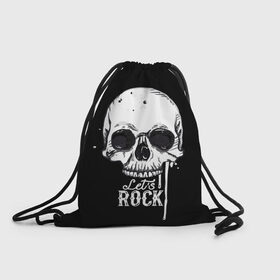 Рюкзак-мешок 3D с принтом Let is rock в Новосибирске, 100% полиэстер | плотность ткани — 200 г/м2, размер — 35 х 45 см; лямки — толстые шнурки, застежка на шнуровке, без карманов и подкладки | bones | death | drawing | drops | flowing | graphic | music | rock | skeleton | skull | splashes | style | symbol | брызги | графика | день мертвых | капли | кости | мексика | музыка | праздник | рисунок | рок | символ | скелет | стиль | течёт | 
