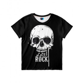 Детская футболка 3D с принтом Let is rock в Новосибирске, 100% гипоаллергенный полиэфир | прямой крой, круглый вырез горловины, длина до линии бедер, чуть спущенное плечо, ткань немного тянется | bones | death | drawing | drops | flowing | graphic | music | rock | skeleton | skull | splashes | style | symbol | брызги | графика | день мертвых | капли | кости | мексика | музыка | праздник | рисунок | рок | символ | скелет | стиль | течёт | 