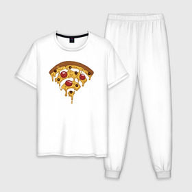 Мужская пижама хлопок с принтом Пицца Wi-Fi в Новосибирске, 100% хлопок | брюки и футболка прямого кроя, без карманов, на брюках мягкая резинка на поясе и по низу штанин
 | pizza | wi fi | wifi | абстракция | вай фай | интернет | пицца