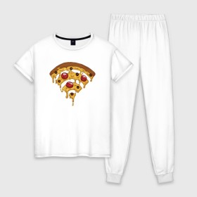 Женская пижама хлопок с принтом Пицца Wi-Fi в Новосибирске, 100% хлопок | брюки и футболка прямого кроя, без карманов, на брюках мягкая резинка на поясе и по низу штанин | pizza | wi fi | wifi | абстракция | вай фай | интернет | пицца