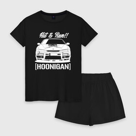 Женская пижама с шортиками хлопок с принтом Nissan Silvia S14 Hoonigan в Новосибирске, 100% хлопок | футболка прямого кроя, шорты свободные с широкой мягкой резинкой | hoonigan | nissan | nissan silvia s14 | silvia s14