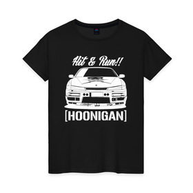 Женская футболка хлопок с принтом Nissan Silvia S14 Hoonigan в Новосибирске, 100% хлопок | прямой крой, круглый вырез горловины, длина до линии бедер, слегка спущенное плечо | hoonigan | nissan | nissan silvia s14 | silvia s14