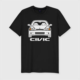Мужская футболка хлопок Slim с принтом Honda Civic EK 6 поколение в Новосибирске, 92% хлопок, 8% лайкра | приталенный силуэт, круглый вырез ворота, длина до линии бедра, короткий рукав | civic ek | ek 6 поколение | honda | honda civic | honda civic ek 6 поколение