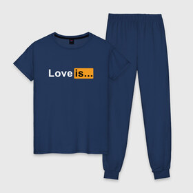 Женская пижама хлопок с принтом Love is... в Новосибирске, 100% хлопок | брюки и футболка прямого кроя, без карманов, на брюках мягкая резинка на поясе и по низу штанин | love | love is | любовь