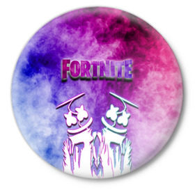 Значок с принтом Fortnite & Marshmello (Color). в Новосибирске,  металл | круглая форма, металлическая застежка в виде булавки | color | fortnite | fortnite 2 | fortnite x | geometry | marshmello | ninja | streamer | texture | абстракция | геометрия | дизайн | дым | игра | красочный дым | маршмелло | ниндзя | радуга | силуэт | стиль | текстура | улыбка | 