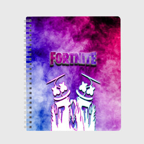 Тетрадь с принтом FORTNITE & MARSHMELLO (COLOR) в Новосибирске, 100% бумага | 48 листов, плотность листов — 60 г/м2, плотность картонной обложки — 250 г/м2. Листы скреплены сбоку удобной пружинной спиралью. Уголки страниц и обложки скругленные. Цвет линий — светло-серый
 | Тематика изображения на принте: color | fortnite | fortnite 2 | fortnite x | geometry | marshmello | ninja | streamer | texture | абстракция | геометрия | дизайн | дым | игра | красочный дым | маршмелло | ниндзя | радуга | силуэт | стиль | текстура | улыбка | 